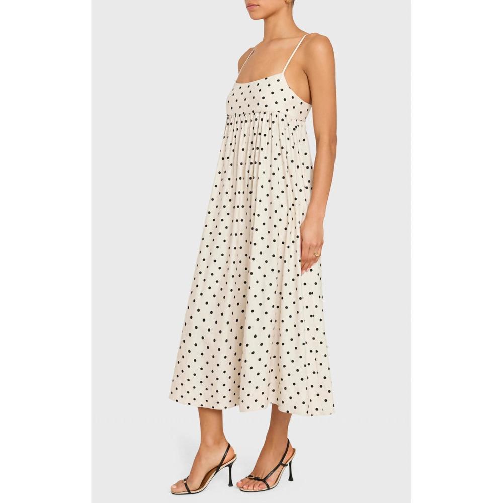 NEW AMANDA UPRICHARD wynwood polka dot midi dress in beige/black - Picture 2 of 4